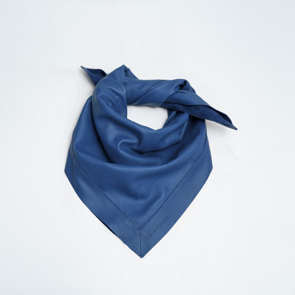 Marea Leather Square Scarf 75 Blue (006)